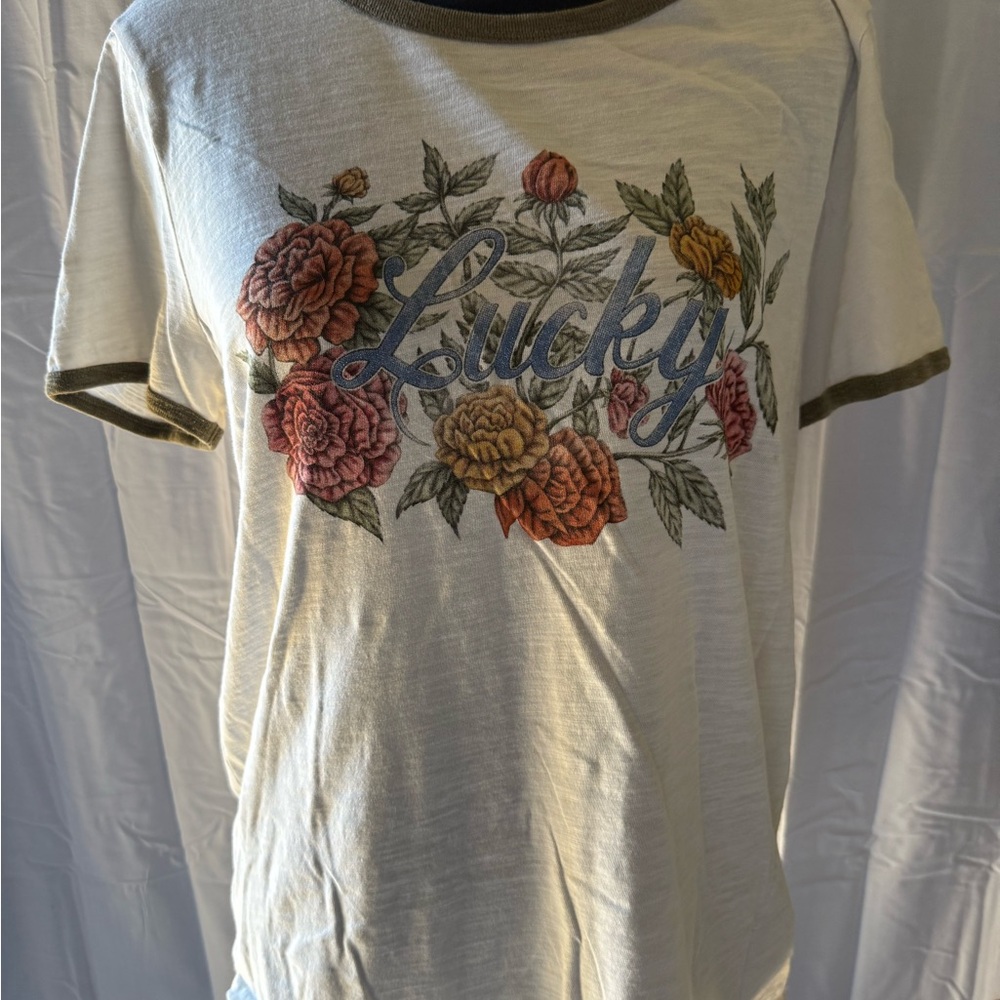 Lucky Brand Floral Graphic Tee - Cream and Multicolor
